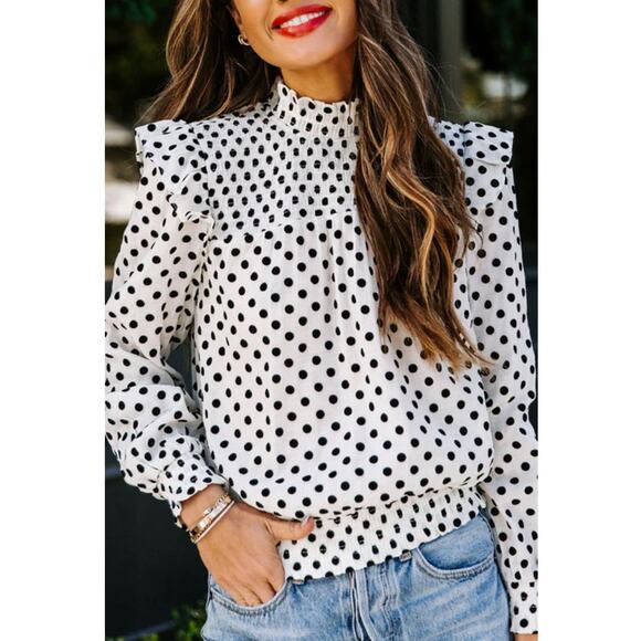 Blu Pepper Spot Dotted Up Long Sleeve Blouse Size M - Picture 1 of 9